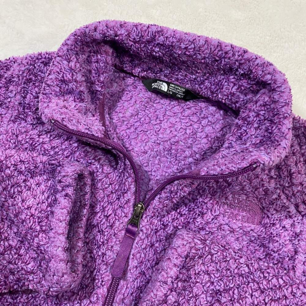 The North Face Fuzzy Fleece Jacket Full Zip Cozy Purple Girls L (14/16) Outdoor